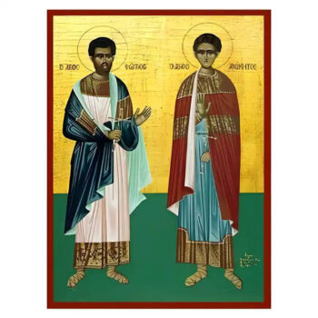 Εικόνα Ορθοδοξίας με περίγραμμα χρυσό σε ξύλο Φλαμουρίας  με  βάση Εικόνα Άγιοι Φώτιος και Ανίκητος Νικομήδειας Χειροποίητη Ελληνορθόδοξη , Κρεμαστή πλάκα βυζαντινής τέχνης, χριστιανική τέχνη Διάσταση 45x35 cm (17,7 x 13,8 ίντσες) INTRAEK-6294671095 - Image 1