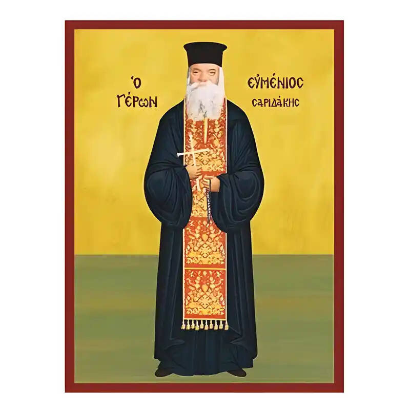 Εικόνα Ορθοδοξίας με περίγραμμα χρυσό σε ξύλο Φλαμουρίας  με  βάση Εικόνα Άγιος  Ευμένιος Σαριδάκης Χειροποίητη Ελληνορθόδοξη , Κρεμαστή πλάκα βυζαντινής τέχνης, χριστιανική τέχνη Διάσταση 45x35 cm (17,7 x 13,8 ίντσες) INTRAEK-6294671089
