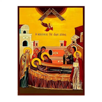 Εικόνα Ορθοδοξίας με περίγραμμα χρυσό σε ξύλο Φλαμουρίας  με  βάση Εικόνα Αγία Άννα, η Κοίμηση Χειροποίητη Ελληνορθόδοξη , Κρεμαστή πλάκα βυζαντινής τέχνης, χριστιανική τέχνη Διάσταση 45x35 cm (17,7 x 13,8 ίντσες) INTRAEK-6294670676 - Image 1