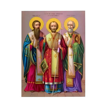 Εικόνα Ορθοδοξίας με περίγραμμα χρυσό σε ξύλο Φλαμουρίας με βάση Εικόνα Άγιοι Τρείς Ιεράρχες Χειροποίητη Ελληνορθόδοξη , Κρεμαστή πλάκα βυζαντινής τέχνης, χριστιανική τέχνη Διάσταση 45x35 cm (17,7 x 13,8 ίντσες) INTRAEK-6294671061 - Image 1