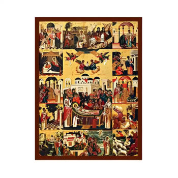 Εικόνα Ορθοδοξίας με περίγραμμα χρυσό σε ξύλο Φλαμουρίας  με  βάση Εικόνα Άγιος Σπυρίδων, η Κοίμηση Χειροποίητη Ελληνορθόδοξη , Κρεμαστή πλάκα βυζαντινής τέχνης, χριστιανική τέχνη Διάσταση 45x35 cm (17,7 x 13,8 ίντσες) INTRAEK-6294671054 - Image 1