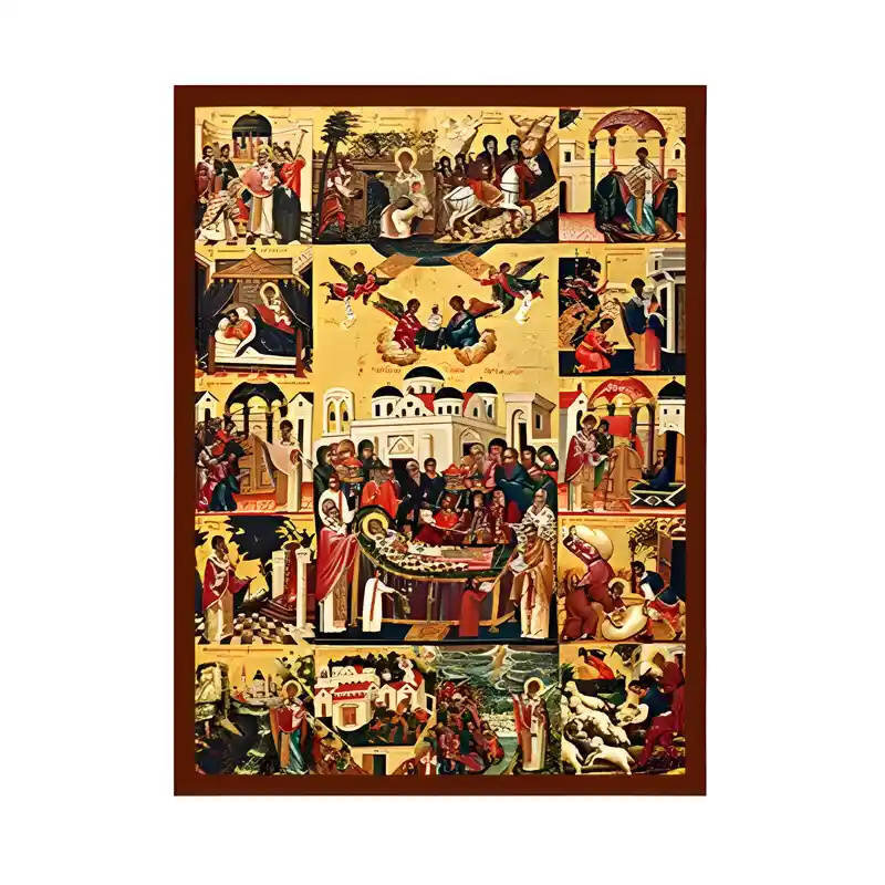 Εικόνα Ορθοδοξίας με περίγραμμα χρυσό σε ξύλο Φλαμουρίας  με  βάση Εικόνα Άγιος Σπυρίδων, η Κοίμηση Χειροποίητη Ελληνορθόδοξη , Κρεμαστή πλάκα βυζαντινής τέχνης, χριστιανική τέχνη Διάσταση 45x35 cm (17,7 x 13,8 ίντσες) INTRAEK-6294671054