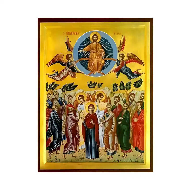 Εικόνα Ορθοδοξίας με περίγραμμα χρυσό σε ξύλο Φλαμουρίας  με  βάση Εικόνα Ανάληψη Χριστού Χειροποίητη Ελληνορθόδοξη , Κρεμαστή πλάκα βυζαντινής τέχνης, χριστιανική τέχνη Διάσταση 45x35 cm (17,7 x 13,8 ίντσες) INTRAEK-6294670847