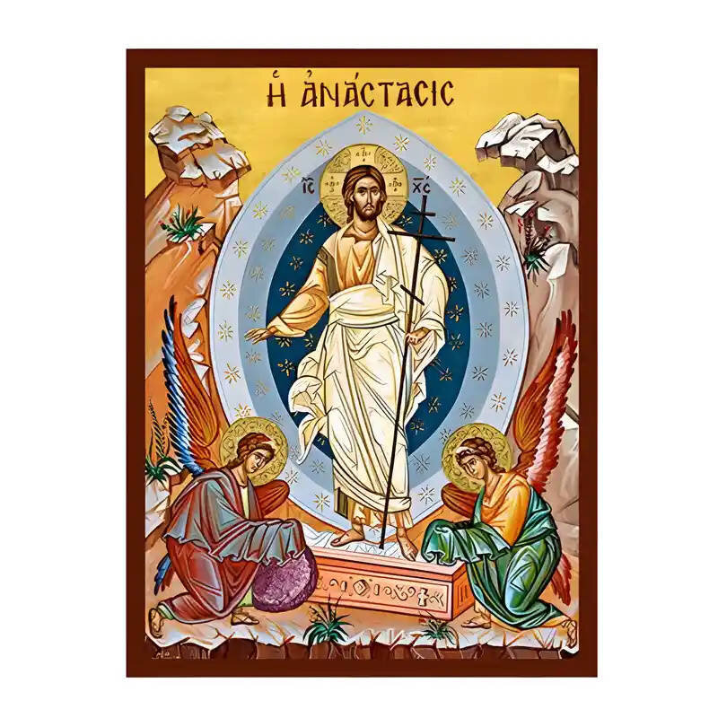 Εικόνα Ορθοδοξίας με περίγραμμα χρυσό σε ξύλο Φλαμουρίας  με  βάση Εικόνα Ανάσταση Χριστού Χειροποίητη Ελληνορθόδοξη , Κρεμαστή πλάκα βυζαντινής τέχνης, χριστιανική τέχνη Διάσταση 45x35 cm (17,7 x 13,8 ίντσες) INTRAEK-6294670844