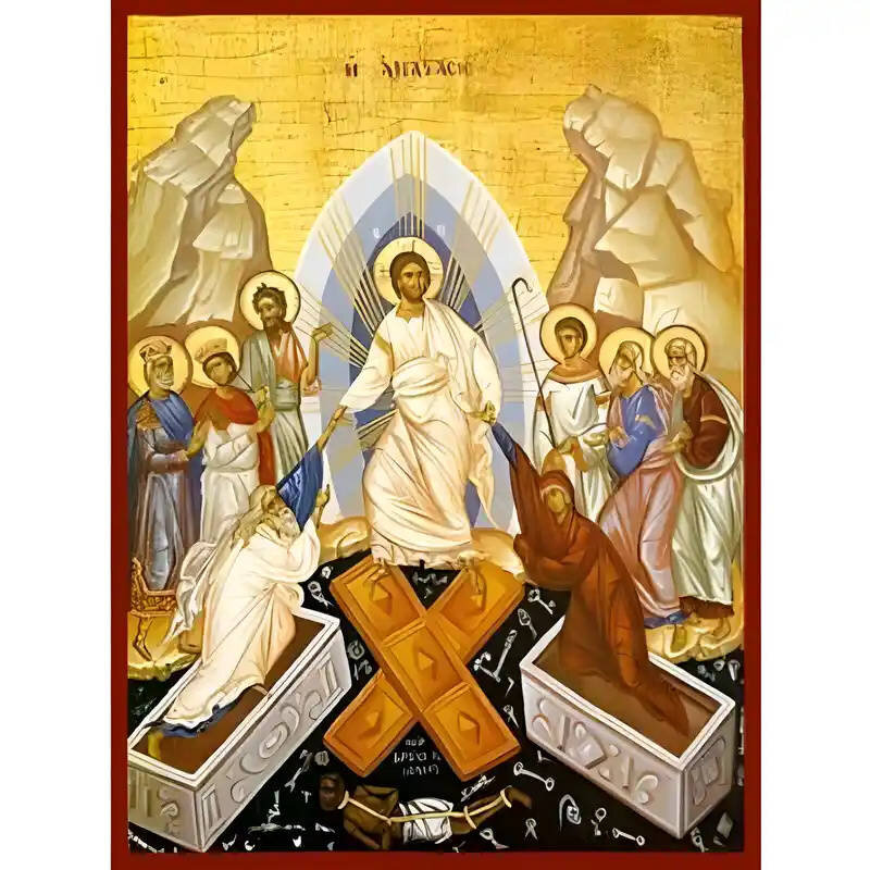 Εικόνα Ορθοδοξίας με περίγραμμα χρυσό σε ξύλο Φλαμουρίας  με  βάση Εικόνα Ανάσταση Χριστού, Άδου Κάθοδος Χειροποίητη Ελληνορθόδοξη , Κρεμαστή πλάκα βυζαντινής τέχνης, χριστιανική τέχνη Διάσταση 45x35 cm (17,7 x 13,8 ίντσες) INTRAEK-6294670842