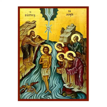 Εικόνα Ορθοδοξίας με περίγραμμα χρυσό σε ξύλο Φλαμουρίας  με  βάση Εικόνα Βάπτιση του Χριστού Χειροποίητη Ελληνορθόδοξη , Κρεμαστή πλάκα βυζαντινής τέχνης, χριστιανική τέχνη Διάσταση 45x35 cm (17,7 x 13,8 ίντσες) INTRAEK-6294670827 - Image 1