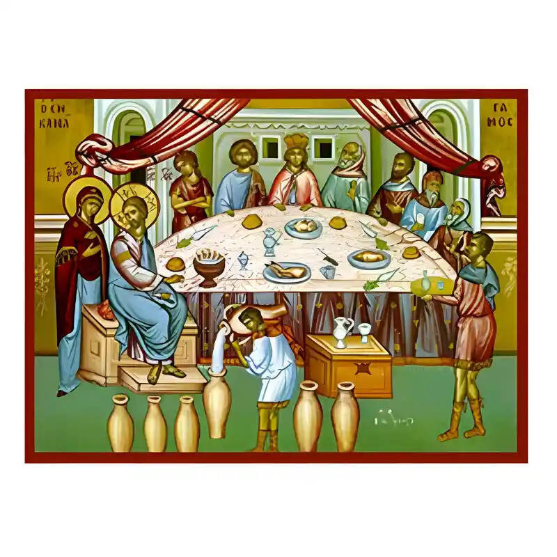 Εικόνα Ορθοδοξίας με περίγραμμα χρυσό σε ξύλο Φλαμουρίας  με  βάση Εικόνα Γάμος εν Κανά Χειροποίητη Ελληνορθόδοξη , Κρεμαστή πλάκα βυζαντινής τέχνης, χριστιανική τέχνη Διάσταση 45x35 cm (17,7 x 13,8 ίντσες) INTRAEK-6294671016
