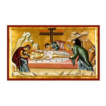 Εικόνα Ορθοδοξίας με περίγραμμα χρυσό σε ξύλο Φλαμουρίας  με  βάση Εικόνα Επιτάφιος Θρήνος Χειροποίητη Ελληνορθόδοξη , Κρεμαστή πλάκα βυζαντινής τέχνης, χριστιανική τέχνη Διάσταση 45x35 cm (17,7 x 13,8 ίντσες) INTRAEK-6294670811 - Image 1