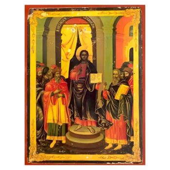 Εικόνα Ορθοδοξίας με περίγραμμα χρυσό σε ξύλο Φλαμουρίας  με  βάση Εικόνα Μεσοπεντηκοστή Χειροποίητη Ελληνορθόδοξη , Κρεμαστή πλάκα βυζαντινής τέχνης, χριστιανική τέχνη Διάσταση 45x35 cm (17,7 x 13,8 ίντσες) INTRAEK-6294670976 - Image 1