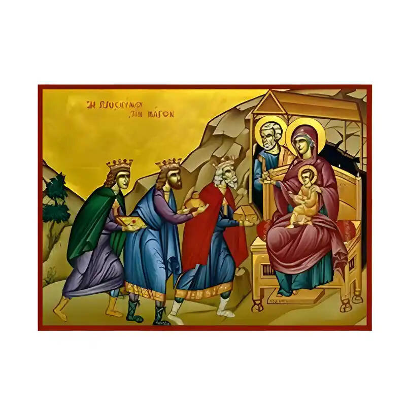 Εικόνα Ορθοδοξίας με περίγραμμα χρυσό σε ξύλο Φλαμουρίας  με  βάση Εικόνα Προσκύνηση των Μάγων Χειροποίητη Ελληνορθόδοξη , Κρεμαστή πλάκα βυζαντινής τέχνης, χριστιανική τέχνη Διάσταση 45x35 cm (17,7 x 13,8 ίντσες) INTRAEK-6294670950