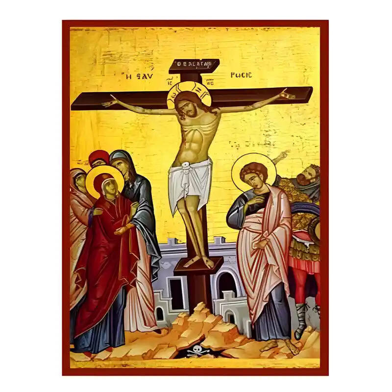 Εικόνα Ορθοδοξίας με περίγραμμα χρυσό σε ξύλο Φλαμουρίας  με  βάση Εικόνα Σταύρωση του Χριστού Χειροποίητη Ελληνορθόδοξη , Κρεμαστή πλάκα βυζαντινής τέχνης, χριστιανική τέχνη Διάσταση 45x35 cm (17,7 x 13,8 ίντσες) INTRAEK-6294670793