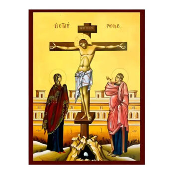 Εικόνα Ορθοδοξίας με περίγραμμα χρυσό σε ξύλο Φλαμουρίας  με  βάση Εικόνα Σταύρωση του Χριστού Χειροποίητη Ελληνορθόδοξη , Κρεμαστή πλάκα βυζαντινής τέχνης, χριστιανική τέχνη Διάσταση 45x35 cm (17,7 x 13,8 ίντσες) INTRAEK-6294670790 - Image 1