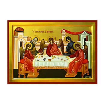 Εικόνα Ορθοδοξίας με περίγραμμα χρυσό σε ξύλο Φλαμουρίας με βάση Εικόνα Φιλοξενία του Αβραάμ Χειροποίητη Ελληνορθόδοξη , Κρεμαστή πλάκα βυζαντινής τέχνης, χριστιανική τέχνη Διάσταση 45x35 cm (17,7 x 13,8 ίντσες) INTRAEK-6294670916 - Image 1