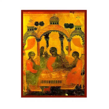 Εικόνα Ορθοδοξίας με περίγραμμα χρυσό σε ξύλο Φλαμουρίας με βάση Εικόνα Φιλοξενία του Αβραάμ Χειροποίητη Ελληνορθόδοξη , Κρεμαστή πλάκα βυζαντινής τέχνης, χριστιανική τέχνη Διάσταση 45x35 cm (17,7 x 13,8 ίντσες) INTRAEK-6294670915 - Image 1