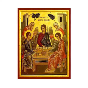 Εικόνα Ορθοδοξίας με περίγραμμα χρυσό σε ξύλο Φλαμουρίας με βάση Εικόνα Φιλοξενία του Αβραάμ Χειροποίητη Ελληνορθόδοξη , Κρεμαστή πλάκα βυζαντινής τέχνης, χριστιανική τέχνη Διάσταση 45x35 cm (17,7 x 13,8 ίντσες) INTRAEK-6294670914 - Image 1