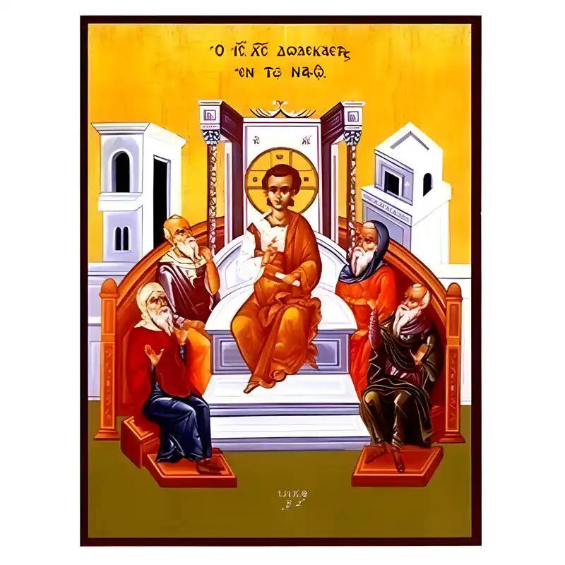 Εικόνα Ορθοδοξίας με περίγραμμα χρυσό σε ξύλο Φλαμουρίας  με  βάση Εικόνα Χριστός δωδεκαετής εν τω Ναώ, Μεσοπεντηκοστή Χειροποίητη Ελληνορθόδοξη , Κρεμαστή πλάκα βυζαντινής τέχνης, χριστιανική τέχνη Διάσταση 45x35 cm (17,7 x 13,8 ίντσες) INTRAEK-6294670912