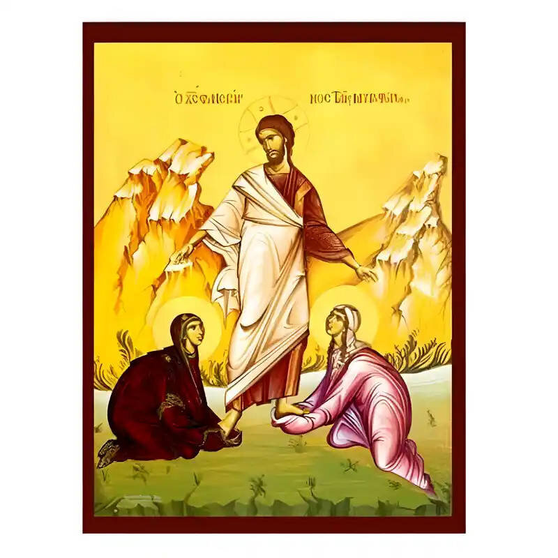 Εικόνα Ορθοδοξίας με περίγραμμα χρυσό σε ξύλο Φλαμουρίας  με  βάση Εικόνα Χριστός φανερούμενος ταις μυροφόροις Χειροποίητη Ελληνορθόδοξη , Κρεμαστή πλάκα βυζαντινής τέχνης, χριστιανική τέχνη Διάσταση 45x35 cm (17,7 x 13,8 ίντσες) INTRAEK-6294670730