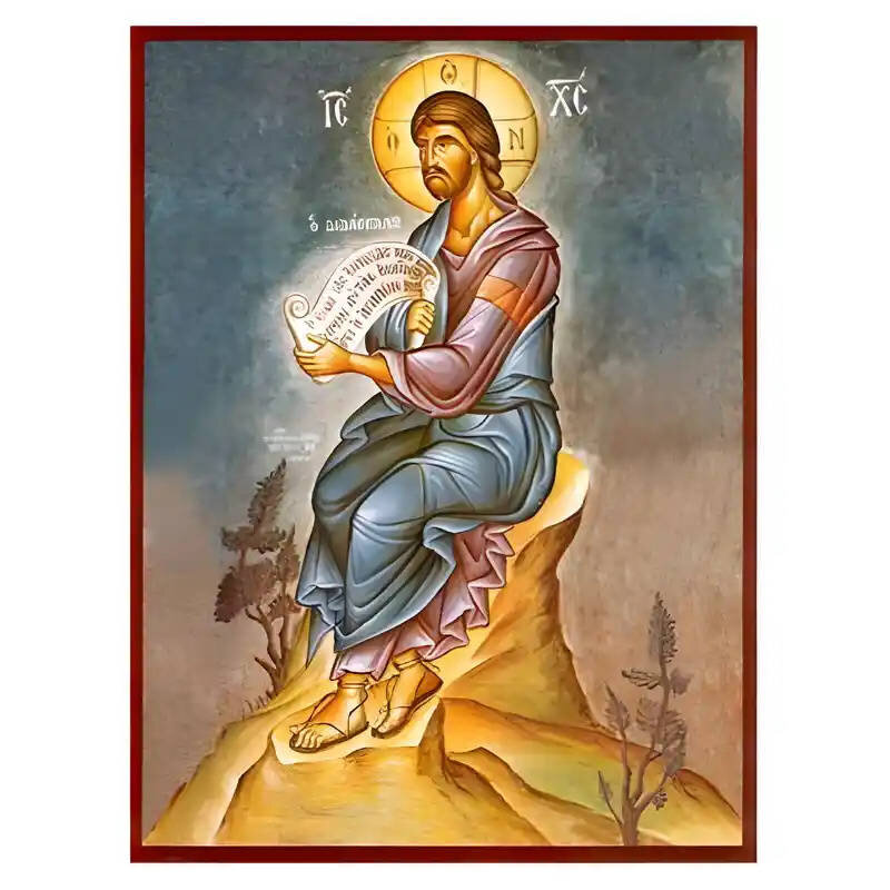 Εικόνα Ορθοδοξίας με περίγραμμα χρυσό σε ξύλο Φλαμουρίας  με  βάση Εικόνα Χριστός, ο Διδάσκαλος Χειροποίητη Ελληνορθόδοξη , Κρεμαστή πλάκα βυζαντινής τέχνης, χριστιανική τέχνη Διάσταση 45x35 cm (17,7 x 13,8 ίντσες) INTRAEK-6294670727