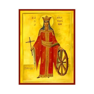 Εικόνα Ορθοδοξίας με περίγραμμα χρυσό σε ξύλο Φλαμουρίας  με  βάση Εικόνα Αγία Αικατερίνη Χειροποίητη Ελληνορθόδοξη , Κρεμαστή πλάκα βυζαντινής τέχνης, χριστιανική τέχνη Διάσταση 45x35 cm (17,7 x 13,8 ίντσες) INTRAEK-6294670703
