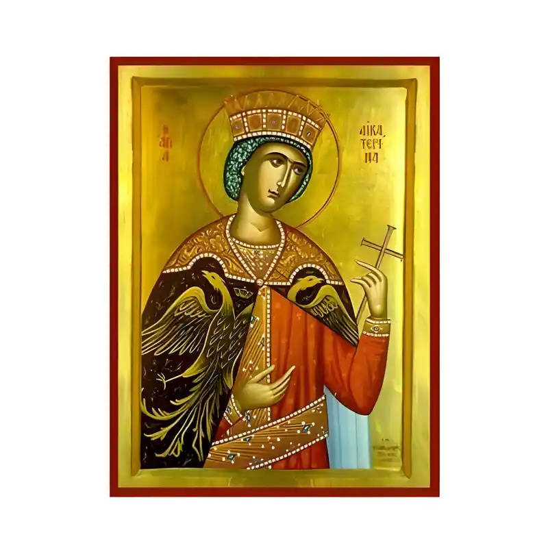Εικόνα Ορθοδοξίας με περίγραμμα χρυσό σε ξύλο Φλαμουρίας  με  βάση Εικόνα Αγία Αικατερίνη Χειροποίητη Ελληνορθόδοξη , Κρεμαστή πλάκα βυζαντινής τέχνης, χριστιανική τέχνη Διάσταση 45x35 cm (17,7 x 13,8 ίντσες) INTRAEK-6294670702