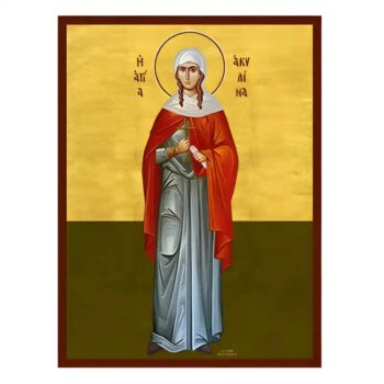 Εικόνα Ορθοδοξίας με περίγραμμα χρυσό σε ξύλο Φλαμουρίας  με  βάση Εικόνα Αγία Ακυλίνα Χειροποίητη Ελληνορθόδοξη , Κρεμαστή πλάκα βυζαντινής τέχνης, χριστιανική τέχνη Διάσταση 45x35 cm (17,7 x 13,8 ίντσες) INTRAEK-6294670697 - Image 1