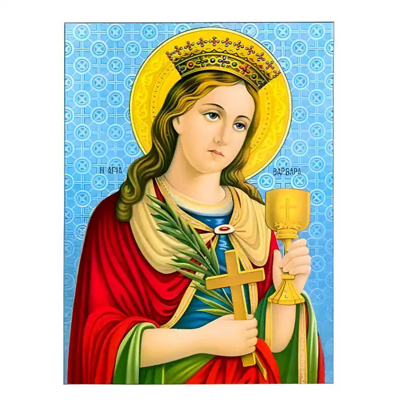 Εικόνα Ορθοδοξίας με περίγραμμα χρυσό σε ξύλο Φλαμουρίας  με  βάση Εικόνα Αγία Βαρβάρα Χειροποίητη Ελληνορθόδοξη , Κρεμαστή πλάκα βυζαντινής τέχνης, χριστιανική τέχνη Διάσταση 45x35 cm (17,7 x 13,8 ίντσες) INTRAEK-6294670667