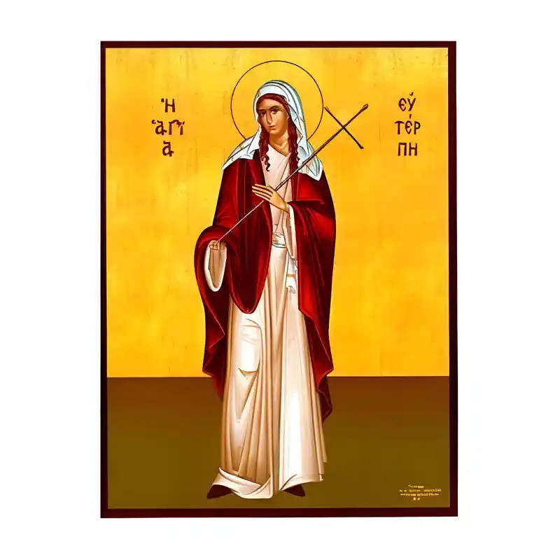 Εικόνα Ορθοδοξίας με περίγραμμα χρυσό σε ξύλο Φλαμουρίας  με  βάση Εικόνα Αγία Ευτέρπη Χειροποίητη Ελληνορθόδοξη , Κρεμαστή πλάκα βυζαντινής τέχνης, χριστιανική τέχνη Διάσταση 45x35 cm (17,7 x 13,8 ίντσες) INTRAEK-6294670629