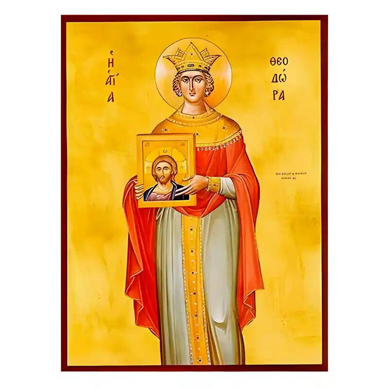 Εικόνα Ορθοδοξίας με περίγραμμα χρυσό σε ξύλο Φλαμουρίας  με  βάση Εικόνα Αγία Θεοδώρα η Αυγούστα Χειροποίητη Ελληνορθόδοξη , Κρεμαστή πλάκα βυζαντινής τέχνης, χριστιανική τέχνη Διάσταση 45x35 cm (17,7 x 13,8 ίντσες) INTRAEK-6294670615