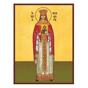 Εικόνα Ορθοδοξίας με περίγραμμα χρυσό σε ξύλο Φλαμουρίας  με  βάση Εικόνα Αγία Θεοδώρα η Αυγούστα Χειροποίητη Ελληνορθόδοξη , Κρεμαστή πλάκα βυζαντινής τέχνης, χριστιανική τέχνη Διάσταση 45x35 cm (17,7 x 13,8 ίντσες) INTRAEK-6294670613