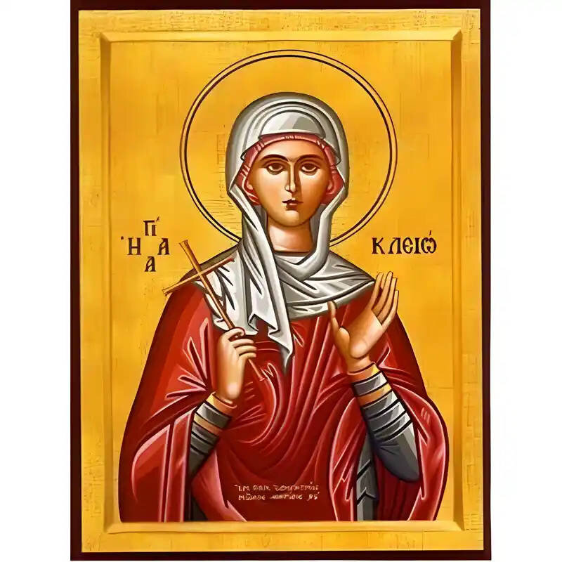 Εικόνα Ορθοδοξίας με περίγραμμα χρυσό σε ξύλο Φλαμουρίας  με  βάση Εικόνα Αγία Κλειώ Χειροποίητη Ελληνορθόδοξη , Κρεμαστή πλάκα βυζαντινής τέχνης, χριστιανική τέχνη Διάσταση 45x35 cm (17,7 x 13,8 ίντσες) INTRAEK-6294670599