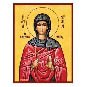 Εικόνα Ορθοδοξίας με περίγραμμα χρυσό σε ξύλο Φλαμουρίας  με  βάση Εικόνα Αγία Λυδία η Φιλιππησία, η Πορφυρόπωλις Χειροποίητη Ελληνορθόδοξη , Κρεμαστή πλάκα βυζαντινής τέχνης, χριστιανική τέχνη Διάσταση 45x35 cm (17,7 x 13,8 ίντσες) INTRAEK-6294670588