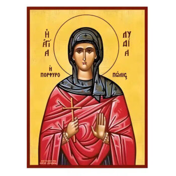 Εικόνα Ορθοδοξίας με περίγραμμα χρυσό σε ξύλο Φλαμουρίας  με  βάση Εικόνα Αγία Λυδία η Φιλιππησία, η Πορφυρόπωλις Χειροποίητη Ελληνορθόδοξη , Κρεμαστή πλάκα βυζαντινής τέχνης, χριστιανική τέχνη Διάσταση 45x35 cm (17,7 x 13,8 ίντσες) INTRAEK-6294670588 - Image 1