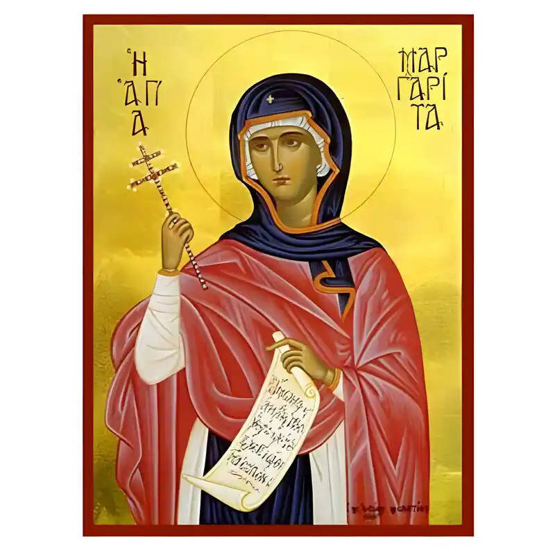 Εικόνα Ορθοδοξίας με περίγραμμα χρυσό σε ξύλο Φλαμουρίας  με  βάση Εικόνα Αγία Μαργαρίτα Χειροποίητη Ελληνορθόδοξη , Κρεμαστή πλάκα βυζαντινής τέχνης, χριστιανική τέχνη Διάσταση 45x35 cm (17,7 x 13,8 ίντσες) INTRAEK-6294670586