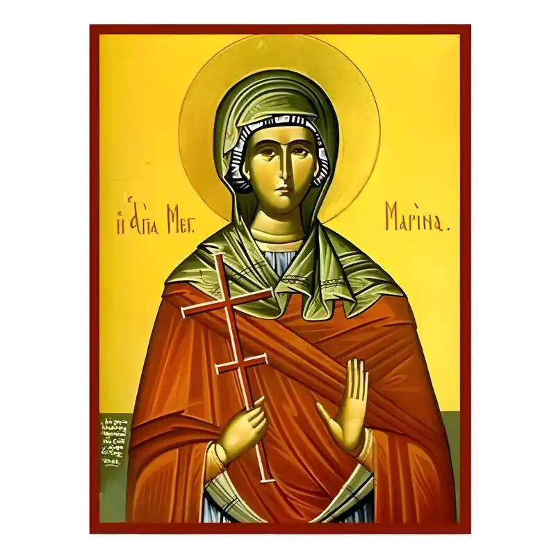 Εικόνα Ορθοδοξίας με περίγραμμα χρυσό σε ξύλο Φλαμουρίας  με  βάση Εικόνα Αγία Μαρίνα Χειροποίητη Ελληνορθόδοξη , Κρεμαστή πλάκα βυζαντινής τέχνης, χριστιανική τέχνη Διάσταση 45x35 cm (17,7 x 13,8 ίντσες) INTRAEK-6294670577