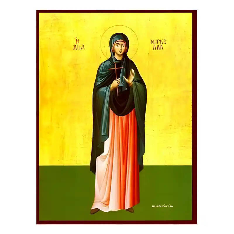 Εικόνα Ορθοδοξίας με περίγραμμα χρυσό σε ξύλο Φλαμουρίας  με  βάση Εικόνα Αγία Μαρκέλλα Χειροποίητη Ελληνορθόδοξη , Κρεμαστή πλάκα βυζαντινής τέχνης, χριστιανική τέχνη Διάσταση 45x35 cm (17,7 x 13,8 ίντσες) INTRAEK-6294670572