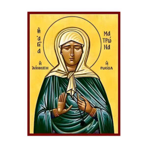 Εικόνα Ορθοδοξίας με περίγραμμα χρυσό σε ξύλο Φλαμουρίας  με  βάση Εικόνα Αγία Ματρώνα η Ρωσίδα η Αόμματος Χειροποίητη Ελληνορθόδοξη , Κρεμαστή πλάκα βυζαντινής τέχνης, χριστιανική τέχνη Διάσταση 45x35 cm (17,7 x 13,8 ίντσες) INTRAEK-6294670569
