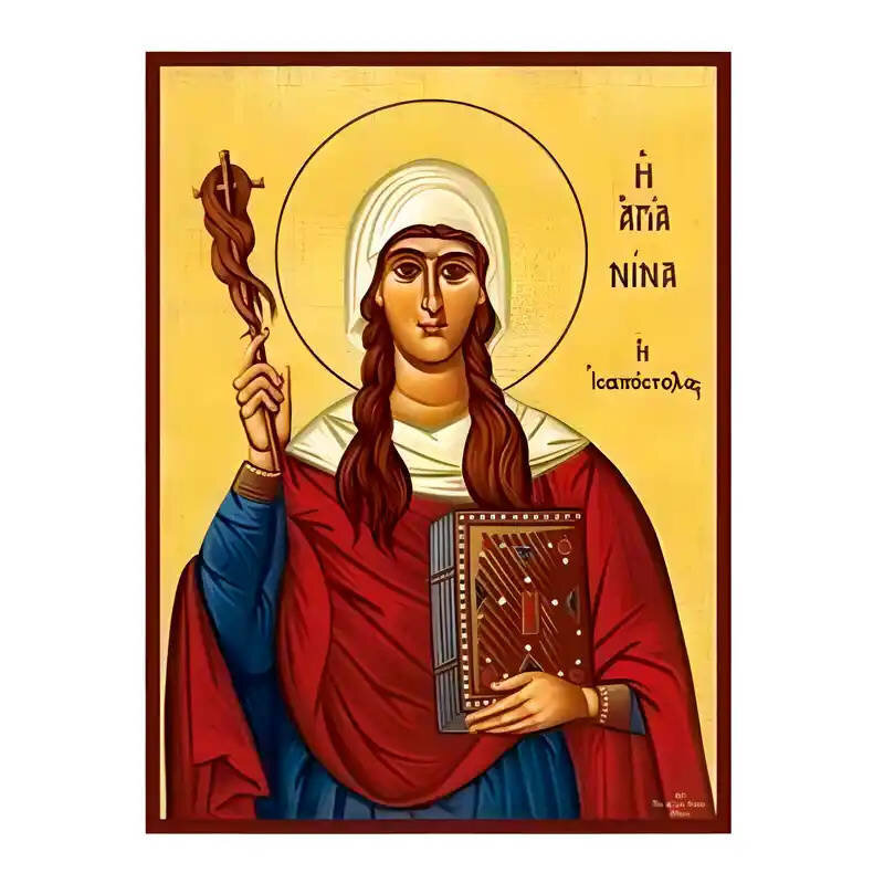Εικόνα Ορθοδοξίας με περίγραμμα χρυσό σε ξύλο Φλαμουρίας  με  βάση Εικόνα Αγία Νίνα Ισαπόστολος, Διαφωτίστρια της Γεωργίας Χειροποίητη Ελληνορθόδοξη , Κρεμαστή πλάκα βυζαντινής τέχνης, χριστιανική τέχνη Διάσταση 45x35 cm (17,7 x 13,8 ίντσες) INTRAEK-6294670560