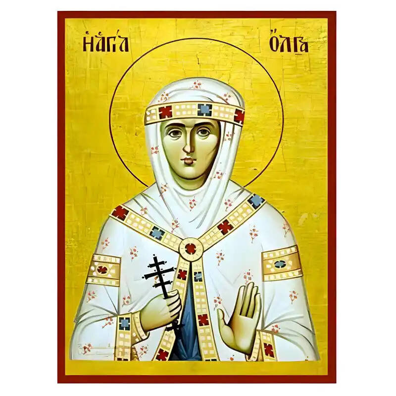 Εικόνα Ορθοδοξίας με περίγραμμα χρυσό σε ξύλο Φλαμουρίας  με  βάση Εικόνα Αγία Όλγα Χειροποίητη Ελληνορθόδοξη , Κρεμαστή πλάκα βυζαντινής τέχνης, χριστιανική τέχνη Διάσταση 45x35 cm (17,7 x 13,8 ίντσες) INTRAEK-6294670553