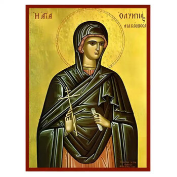 Εικόνα Ορθοδοξίας με περίγραμμα χρυσό σε ξύλο Φλαμουρίας  με  βάση Εικόνα Αγία Ολυμπιάς Χειροποίητη Ελληνορθόδοξη , Κρεμαστή πλάκα βυζαντινής τέχνης, χριστιανική τέχνη Διάσταση 45x35 cm (17,7 x 13,8 ίντσες) INTRAEK-6294670551 - Image 1