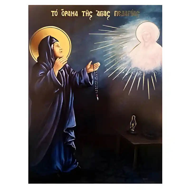 Εικόνα Ορθοδοξίας με περίγραμμα χρυσό σε ξύλο Φλαμουρίας  με  βάση Εικόνα Αγία Πελαγία Τηνία Χειροποίητη Ελληνορθόδοξη , Κρεμαστή πλάκα βυζαντινής τέχνης, χριστιανική τέχνη Διάσταση 45x35 cm (17,7 x 13,8 ίντσες) INTRAEK-6294670537