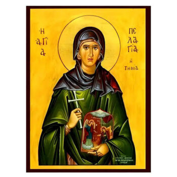 Εικόνα Ορθοδοξίας με περίγραμμα χρυσό σε ξύλο Φλαμουρίας  με  βάση Εικόνα Αγία Πελαγία Τηνία Χειροποίητη Ελληνορθόδοξη , Κρεμαστή πλάκα βυζαντινής τέχνης, χριστιανική τέχνη Διάσταση 45x35 cm (17,7 x 13,8 ίντσες) INTRAEK-6294670535 - Image 1