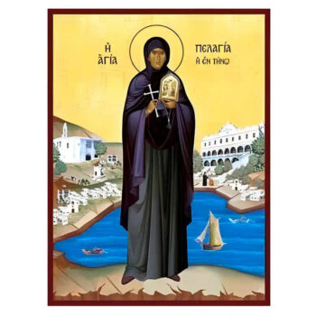 Εικόνα Ορθοδοξίας με περίγραμμα χρυσό σε ξύλο Φλαμουρίας  με  βάση Εικόνα Αγία Πελαγία Τηνία Χειροποίητη Ελληνορθόδοξη , Κρεμαστή πλάκα βυζαντινής τέχνης, χριστιανική τέχνη Διάσταση 45x35 cm (17,7 x 13,8 ίντσες) INTRAEK-6294670534 - Image 1