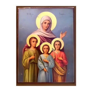Εικόνα Ορθοδοξίας με περίγραμμα χρυσό σε ξύλο Φλαμουρίας  με  βάση Εικόνα Αγίες Σοφία και Θυγατέρες, Πίστις, Ελπίς και Αγάπη Χειροποίητη Ελληνορθόδοξη , Κρεμαστή πλάκα βυζαντινής τέχνης, χριστιανική τέχνη Διάσταση 45x35 cm (17,7 x 13,8 ίντσες) INTRAEK-6294670496 - Image 1