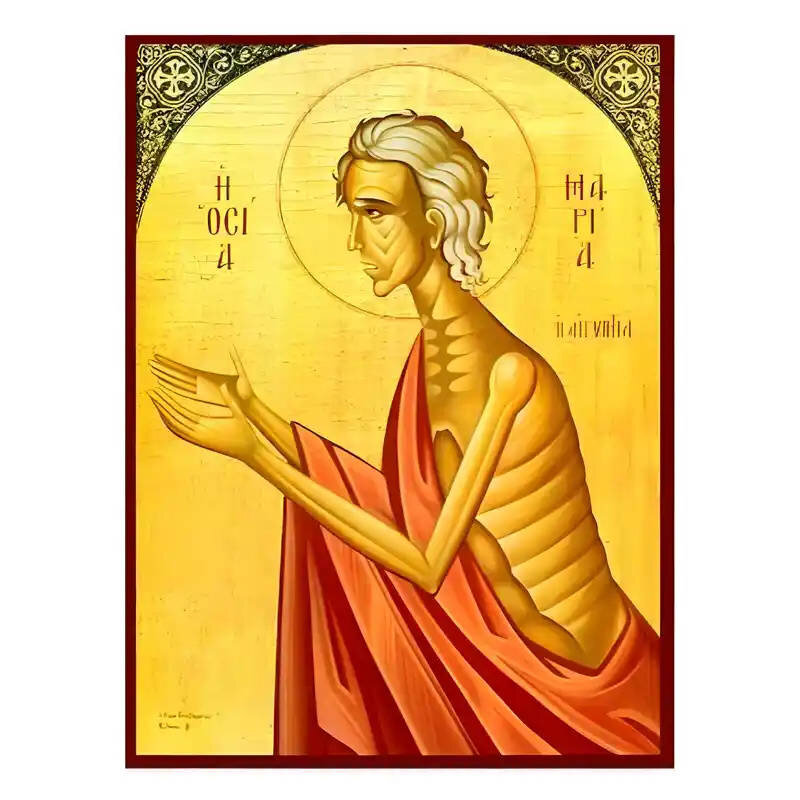 Εικόνα Ορθοδοξίας με περίγραμμα χρυσό σε ξύλο Φλαμουρίας  με  βάση Εικόνα Οσία Μαρία η Αιγυπτία Χειροποίητη Ελληνορθόδοξη , Κρεμαστή πλάκα βυζαντινής τέχνης, χριστιανική τέχνη Διάσταση 45x35 cm (17,7 x 13,8 ίντσες) INTRAEK-6294670458