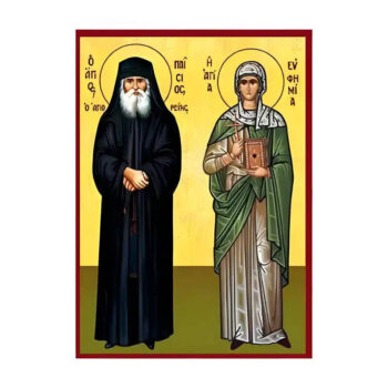 Εικόνα Ορθοδοξίας με περίγραμμα χρυσό σε ξύλο Φλαμουρίας  με  βάση Εικόνα Άγιος Παΐσιος και Ευφημία Χειροποίητη Ελληνορθόδοξη , Κρεμαστή πλάκα βυζαντινής τέχνης, χριστιανική τέχνη Διάσταση 45x35 cm (17,7 x 13,8 ίντσες) INTRAEK-6294670453 - Image 1