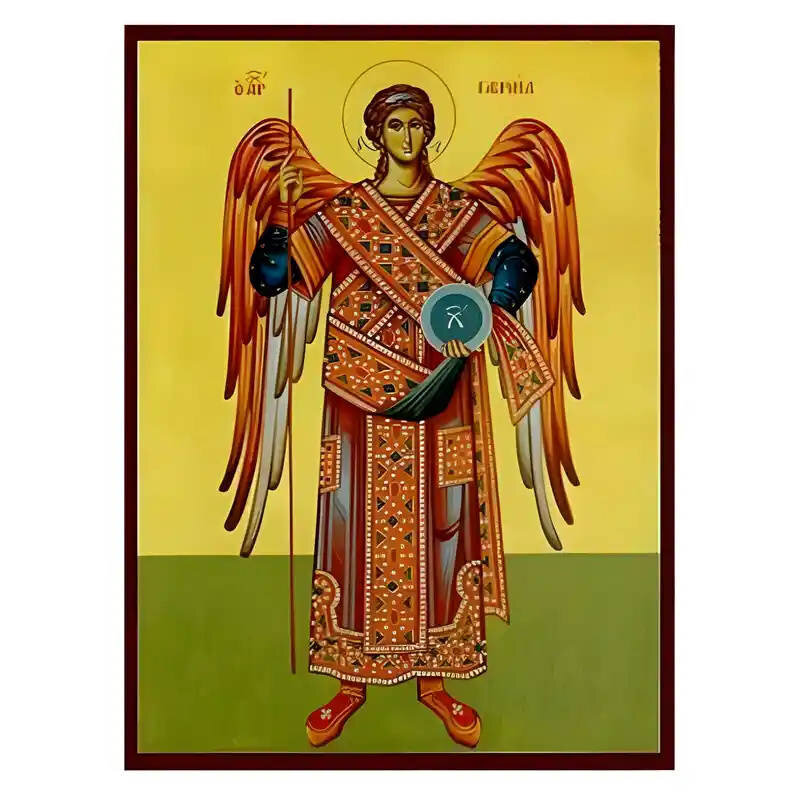 Εικόνα Ορθοδοξίας με περίγραμμα χρυσό σε ξύλο Φλαμουρίας  με  βάση Εικόνα Αρχάγγελος Γαβριήλ Χειροποίητη Ελληνορθόδοξη , Κρεμαστή πλάκα βυζαντινής τέχνης, χριστιανική τέχνη Διάσταση 45x35 cm (17,7 x 13,8 ίντσες) INTRAEK-6294670439