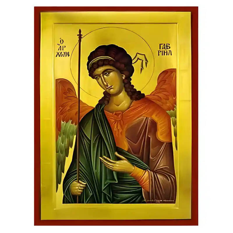 Εικόνα Ορθοδοξίας με περίγραμμα χρυσό σε ξύλο Φλαμουρίας  με  βάση Εικόνα Αρχάγγελος Γαβριήλ Χειροποίητη Ελληνορθόδοξη , Κρεμαστή πλάκα βυζαντινής τέχνης, χριστιανική τέχνη Διάσταση 45x35 cm (17,7 x 13,8 ίντσες) INTRAEK-6294670438