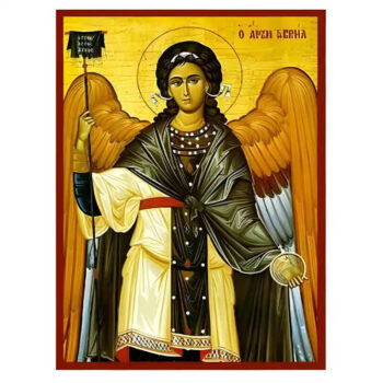 Εικόνα Ορθοδοξίας με περίγραμμα χρυσό σε ξύλο Φλαμουρίας  με  βάση Εικόνα Αρχάγγελος Γαβριήλ Χειροποίητη Ελληνορθόδοξη , Κρεμαστή πλάκα βυζαντινής τέχνης, χριστιανική τέχνη Διάσταση 45x35 cm (17,7 x 13,8 ίντσες) INTRAEK-6294670437 - Image 1