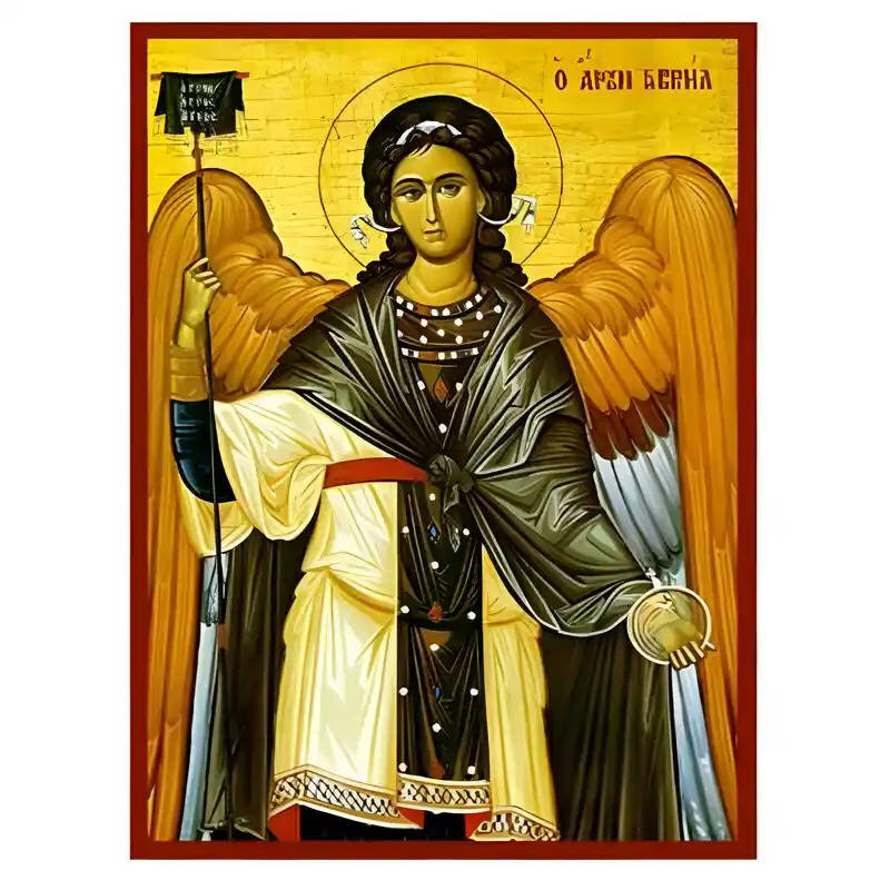 Εικόνα Ορθοδοξίας με περίγραμμα χρυσό σε ξύλο Φλαμουρίας  με  βάση Εικόνα Αρχάγγελος Γαβριήλ Χειροποίητη Ελληνορθόδοξη , Κρεμαστή πλάκα βυζαντινής τέχνης, χριστιανική τέχνη Διάσταση 45x35 cm (17,7 x 13,8 ίντσες) INTRAEK-6294670437