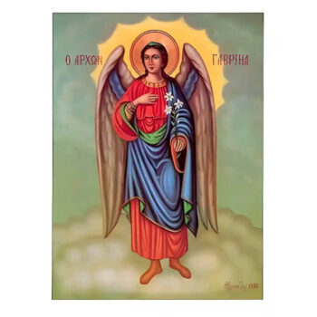 Εικόνα Ορθοδοξίας με περίγραμμα χρυσό σε ξύλο Φλαμουρίας  με  βάση Εικόνα Αρχάγγελος Γαβριήλ Χειροποίητη Ελληνορθόδοξη , Κρεμαστή πλάκα βυζαντινής τέχνης, χριστιανική τέχνη Διάσταση 45x35 cm (17,7 x 13,8 ίντσες) INTRAEK-6294670436 - Image 1